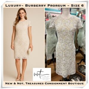 Luxury Burberry Prorsum Cream Floral Lace Dress lined in Size 40 (US 6)